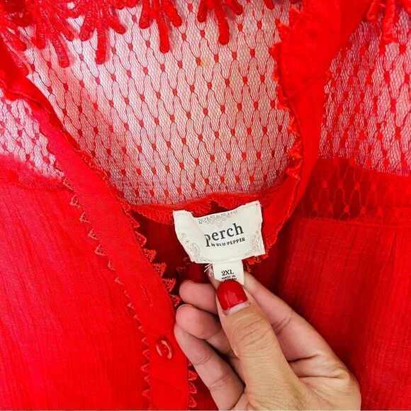 EUC Perch by Blue Pepper Red Lace Blouse 2XL - Picture 4 of 4